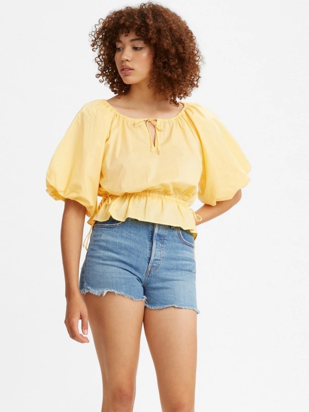 New Levi's women's Calliope yellow puff sleeve blouse/top Sz XS/S/M 100% cotton